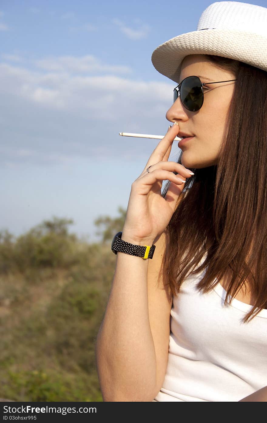 Adult girl smoking