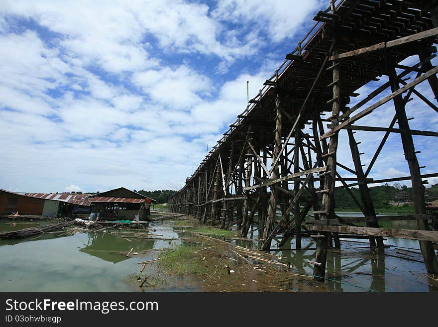 Wooden structure bridge at Sangklaburi