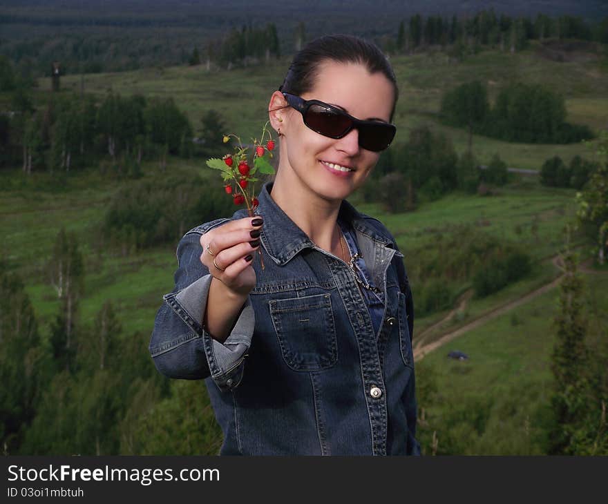 The Beautiful  Woman  With Wild Strawberry Berries