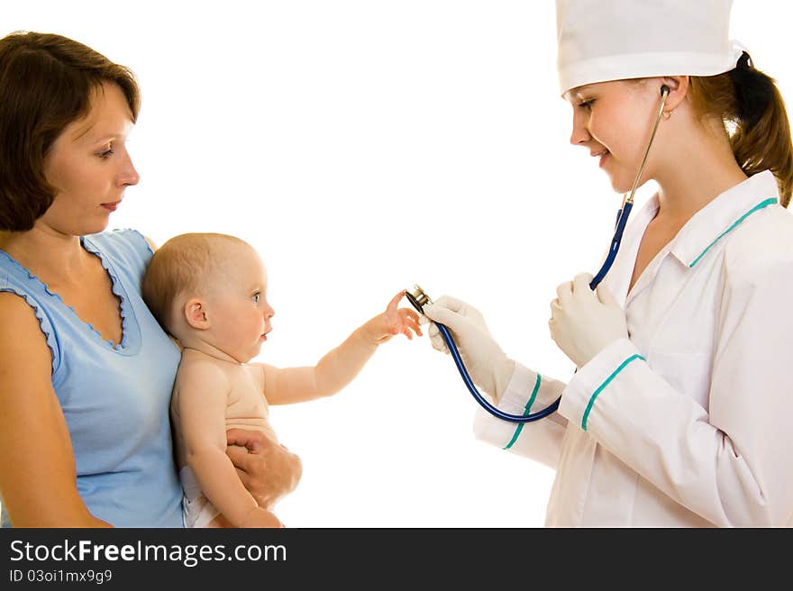 Doctor With A Baby On A White Background.