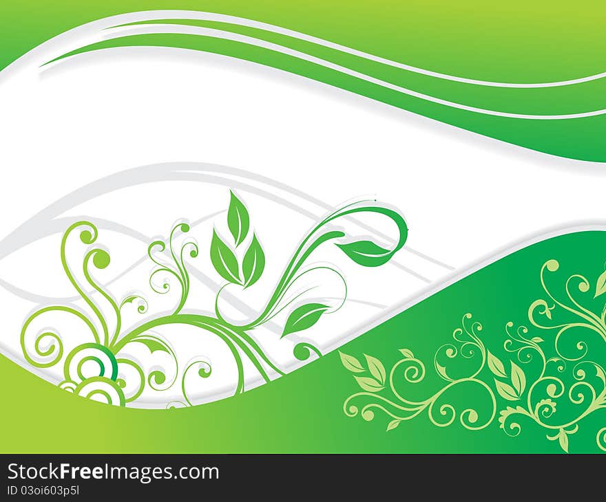 Abstract green floral with wave vector illustration