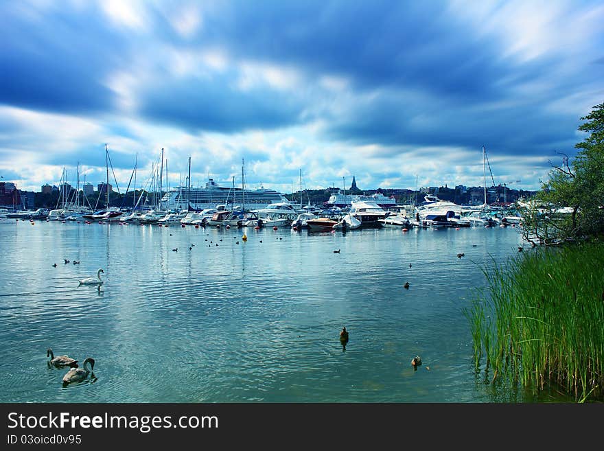 Panorama of Stockholm Harbor in Sweden. Panorama of Stockholm Harbor in Sweden