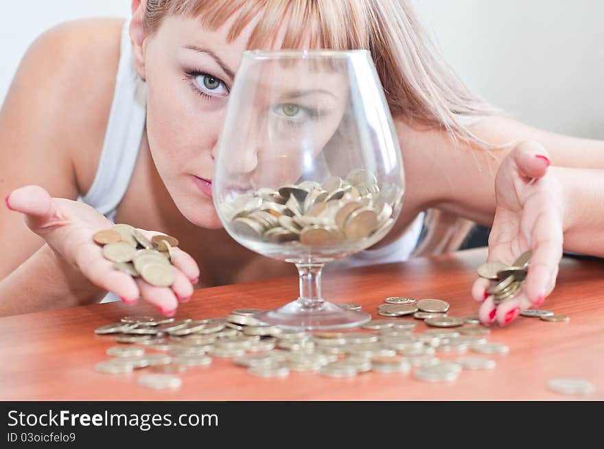 Girl Money And A Glass