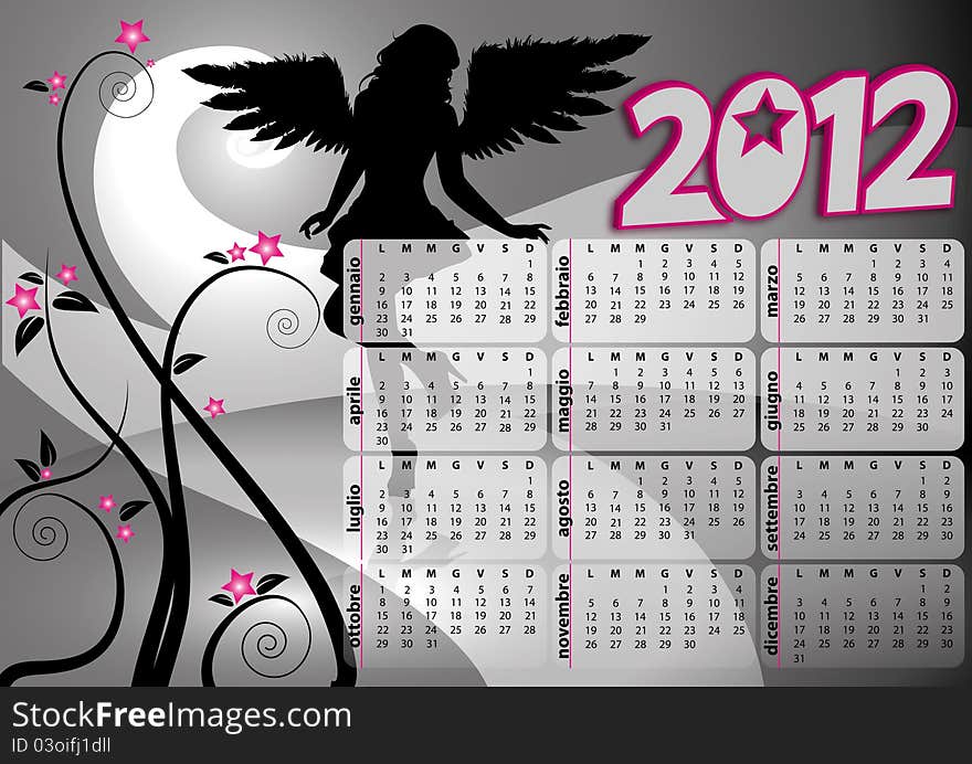 2012 gothic calendar with winged girl and flowers