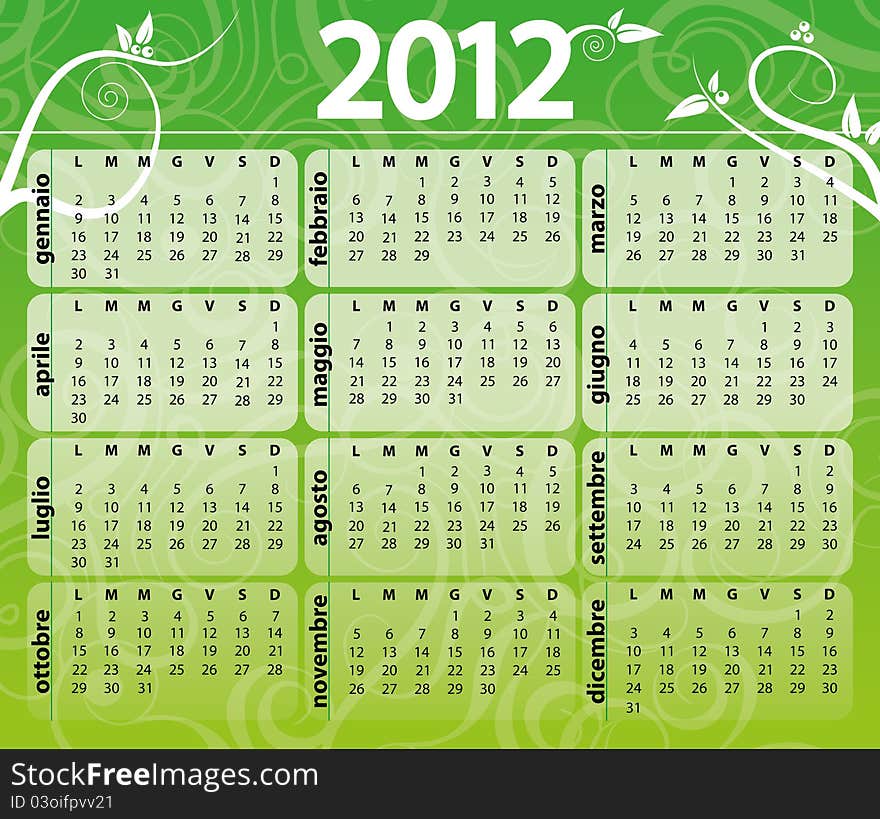 2012 green calendar with floral decorations