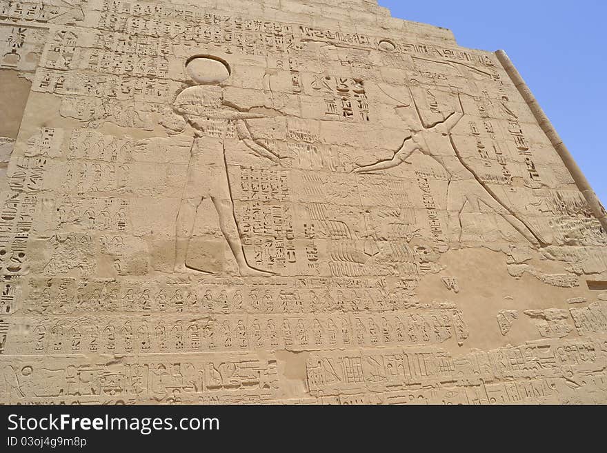 Hieroglyphic Carvings In An Egyptian Temple Wall