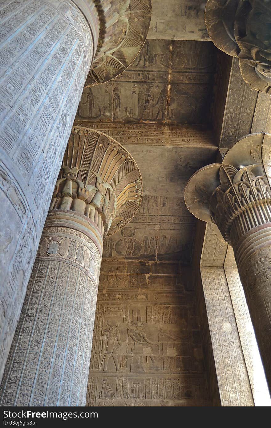 Columns in the main hall at the temple of Esna. Columns in the main hall at the temple of Esna