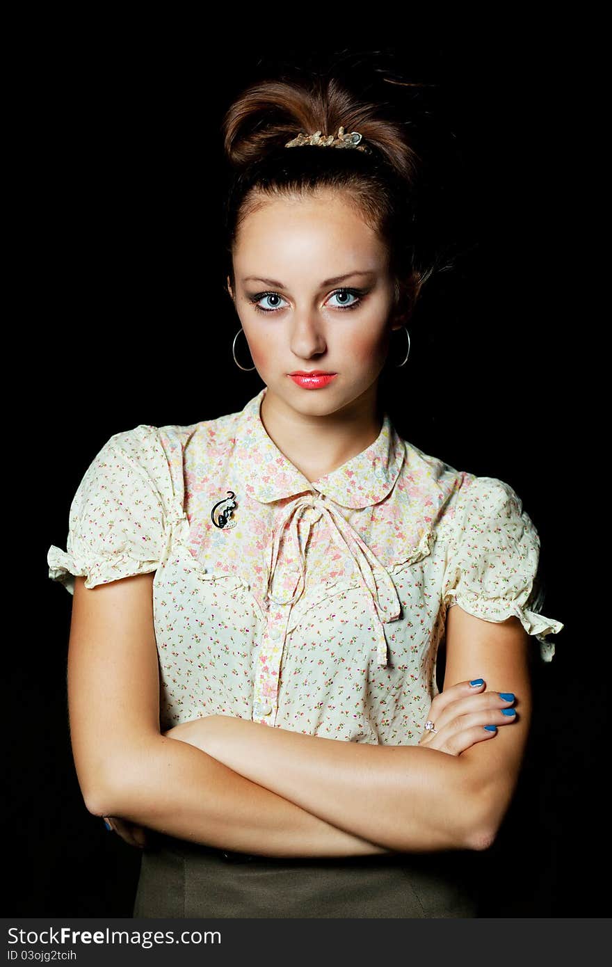 Beautiful woman over a black background