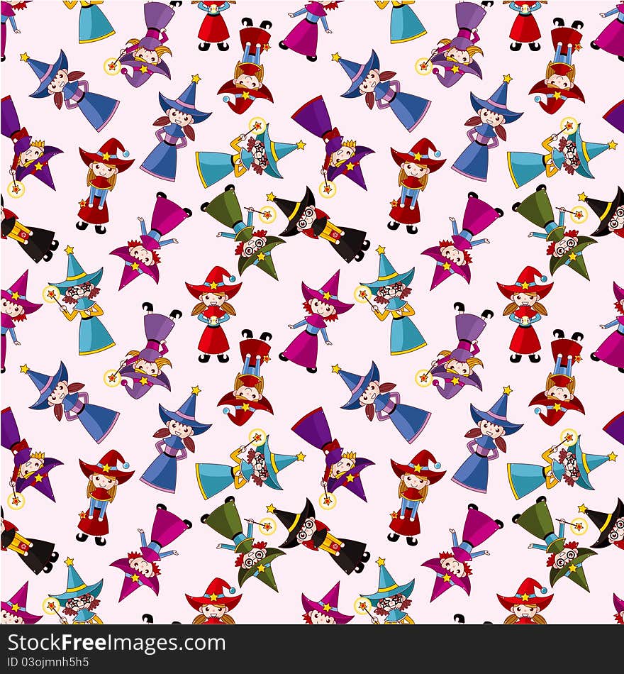 Cartoon Wizard And Witch Magic Seamless Pattern