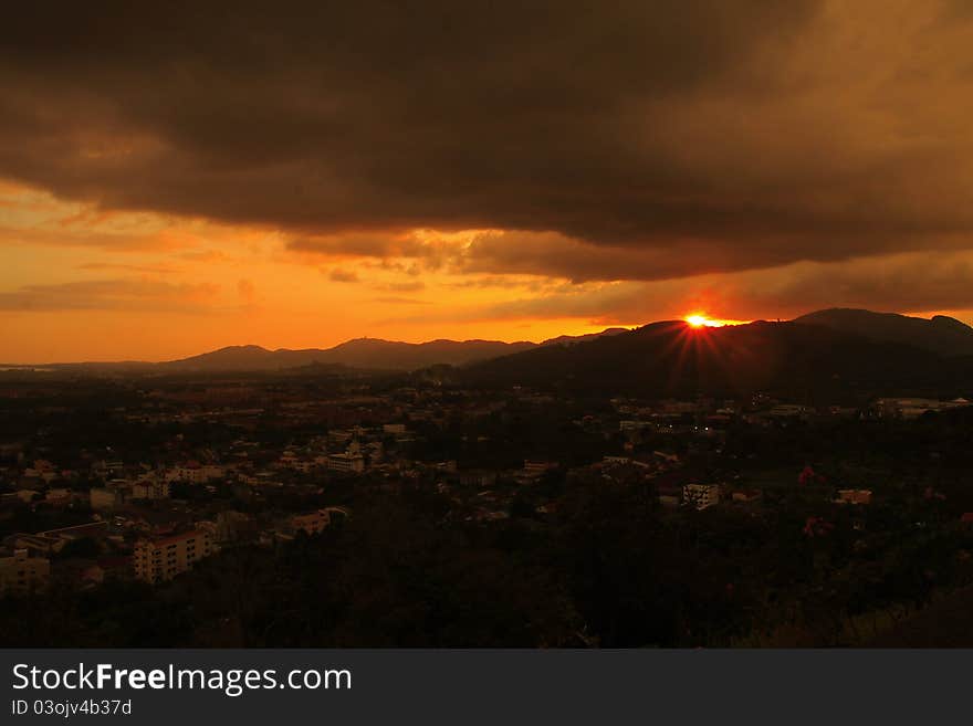 Sunrise at phuket town, south of Thailand