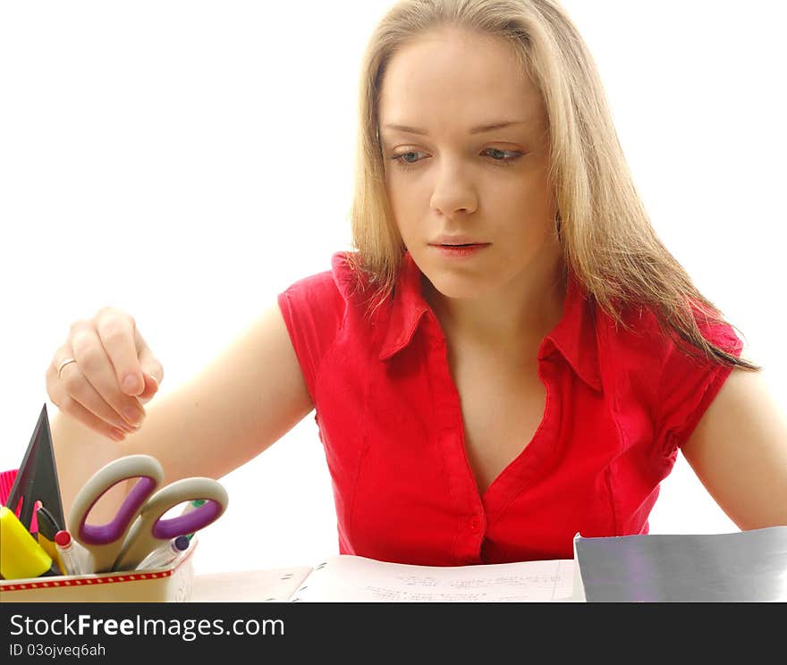 Bright picture of student girl with school stuff