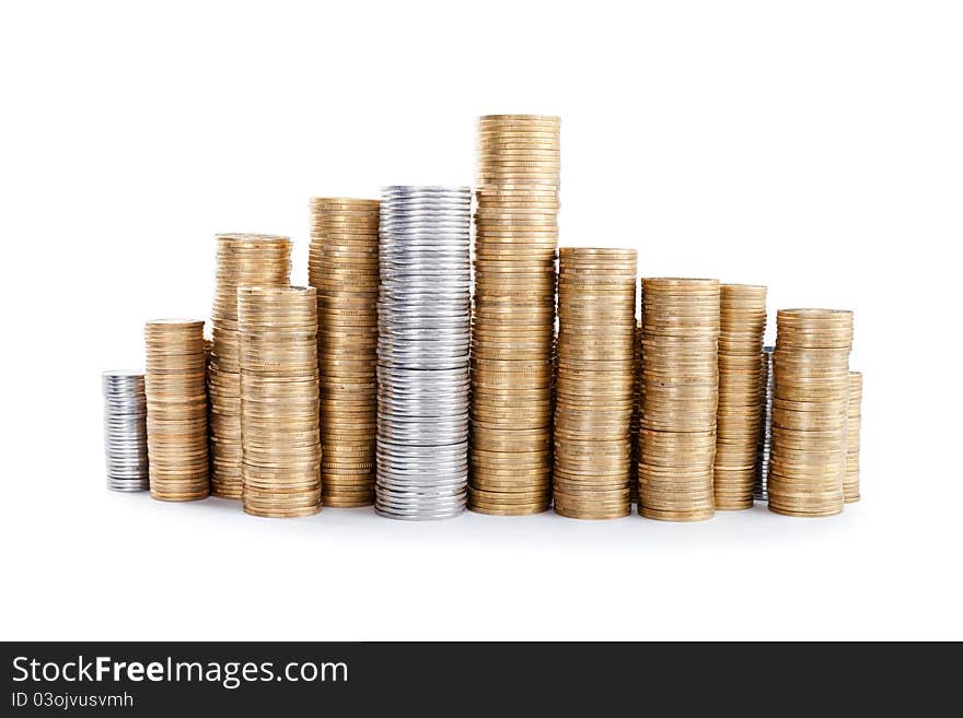 Coins stacks isolated on white