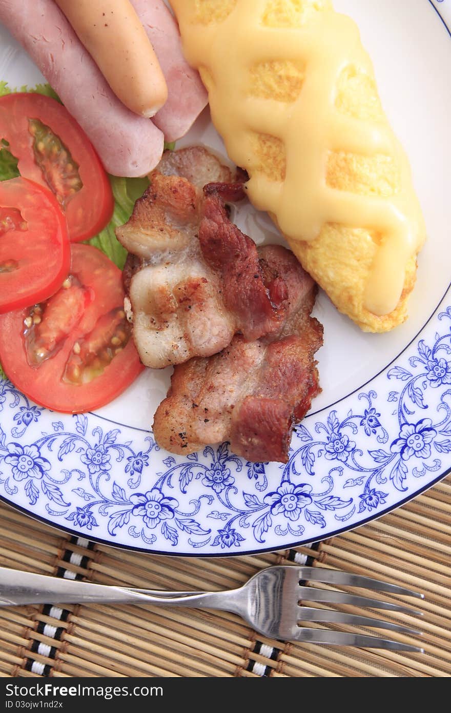 Omelet with bacon and sausage,breakfast set