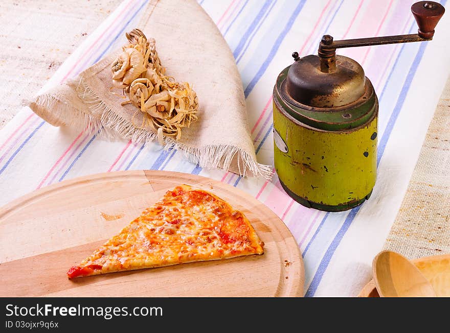 Italian pizza slice on table