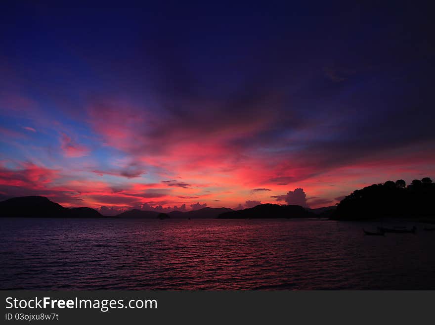 Sunset at cape panwa, phuket south of thailand