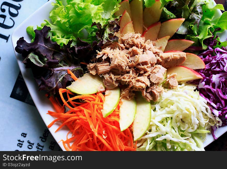 Tuna with mix vegetable salad. Tuna with mix vegetable salad