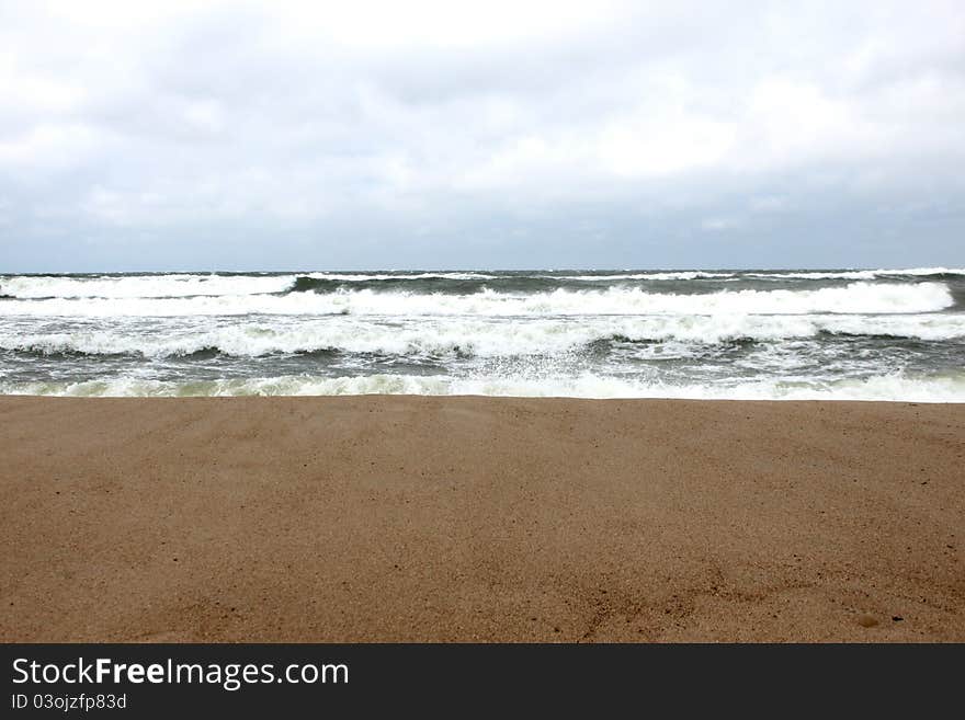 Beach on the Baltic Sea in bad weather conditions