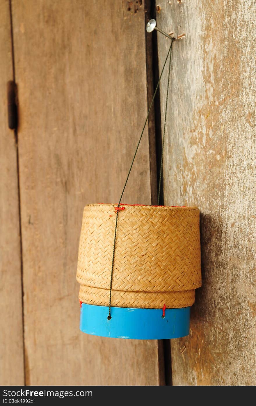 Rice box made ​​of bamboo hang on the windows