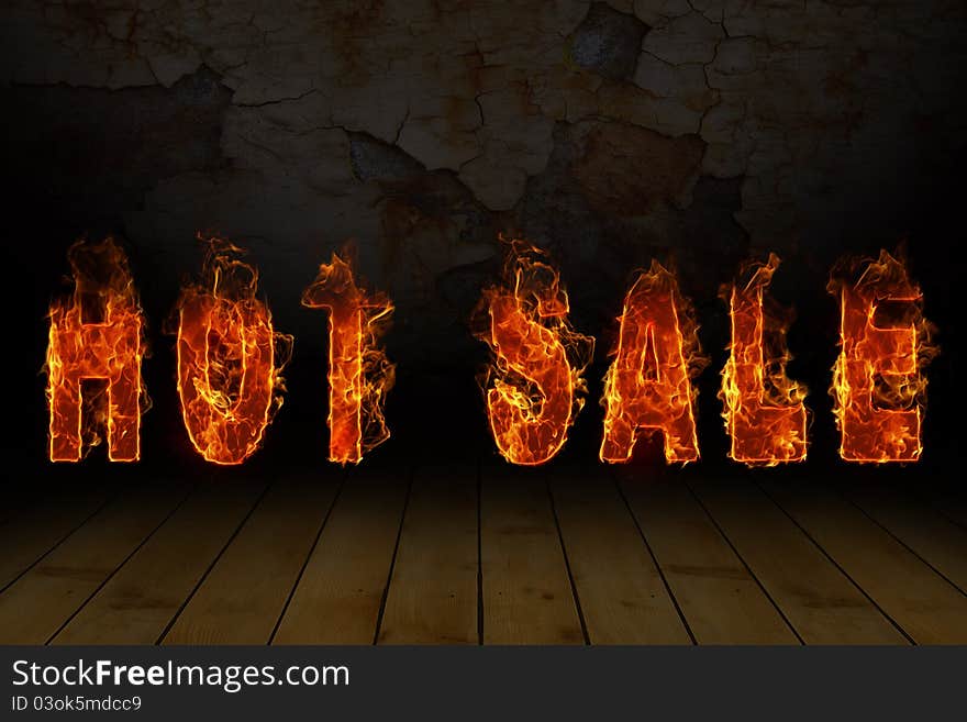 Burning words Hot Sale on the dark background