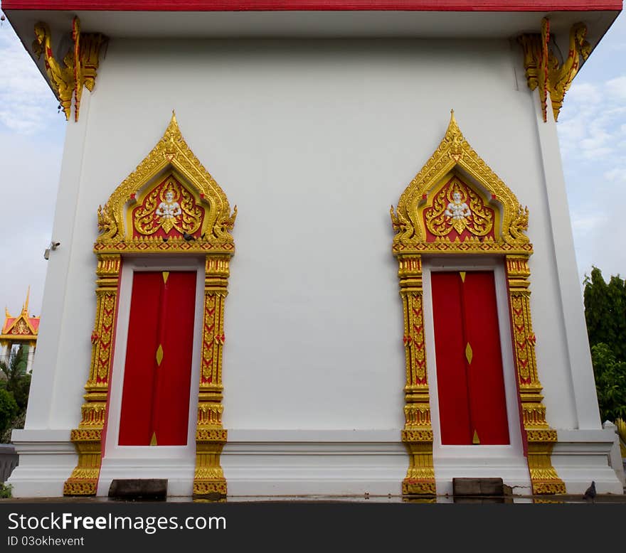 Buddhist Temple Church window Chumsaeng Nakhon Sawan. In Thailand