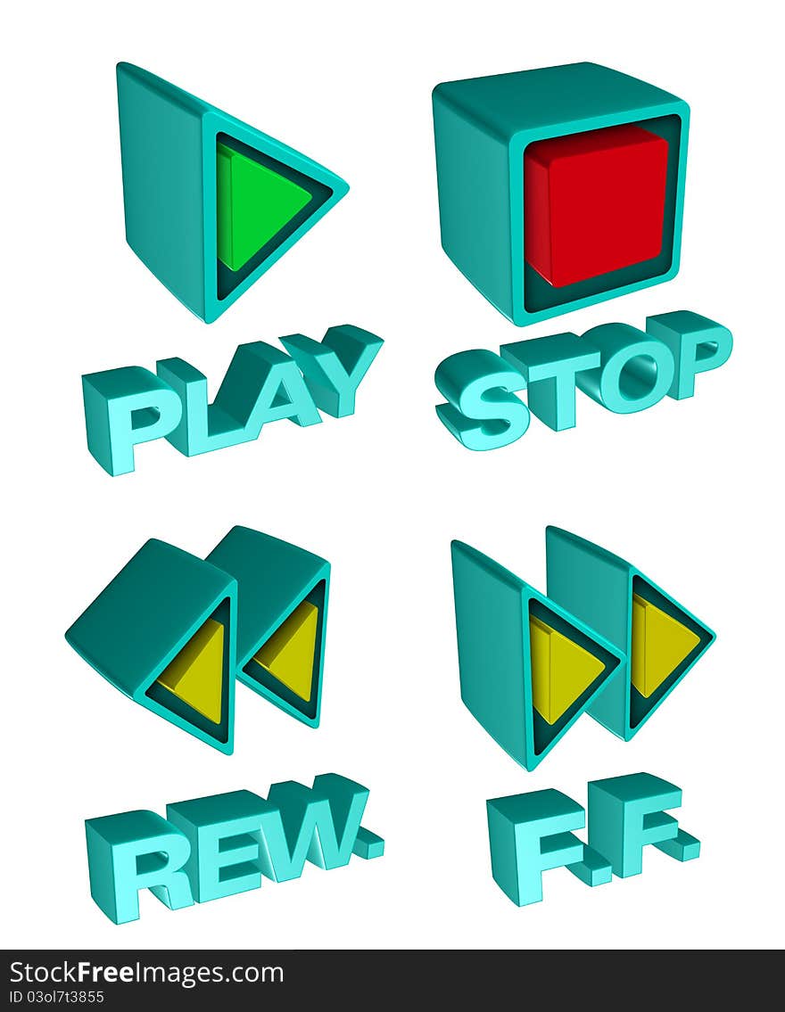 Illustration of Rewind, Fast forward,stop and play 3d buttons. Illustration of Rewind, Fast forward,stop and play 3d buttons