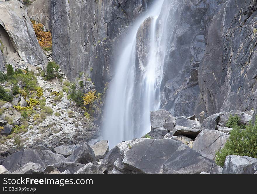 Part of Upper Yosemite Falls taken with slow shutter speed in fall. Part of Upper Yosemite Falls taken with slow shutter speed in fall.