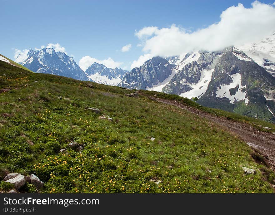 Image of Caucasus Mountains, summer. Image of Caucasus Mountains, summer