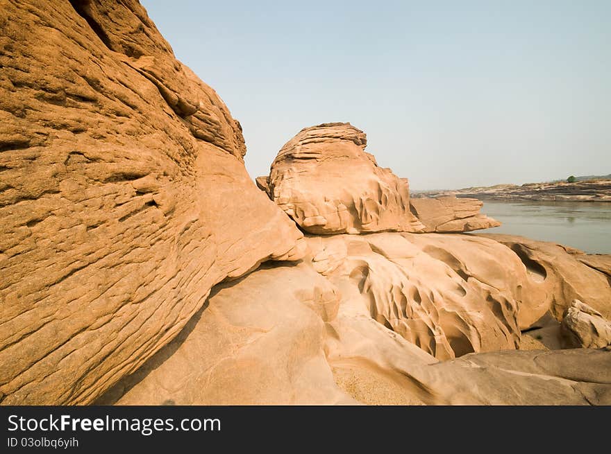 Landscape eroded stone Sampanbok at Mekong river Ubonratchathani province Thailand. Landscape eroded stone Sampanbok at Mekong river Ubonratchathani province Thailand