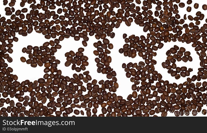 Cofee beans letters cafe on white background. Cofee beans letters cafe on white background