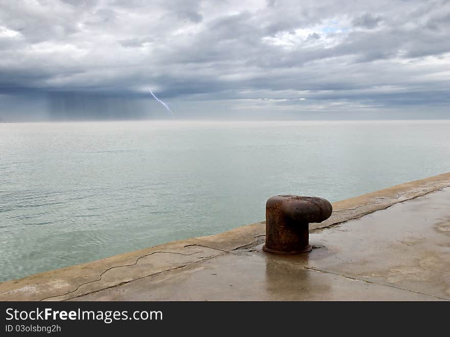 Lightning at horizon with cloudy sky. Lightning at horizon with cloudy sky