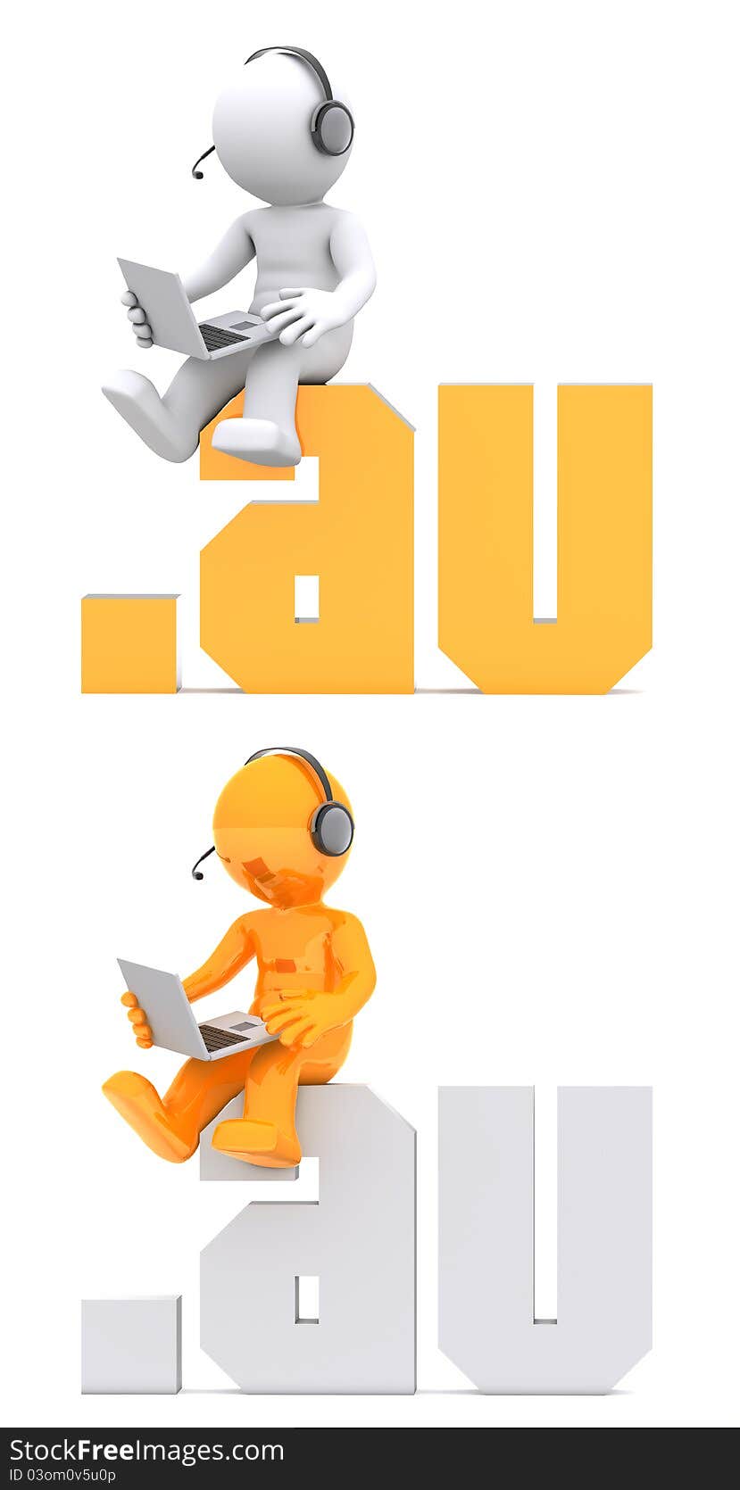 3d Character Sitting On .AU Domain Sign.