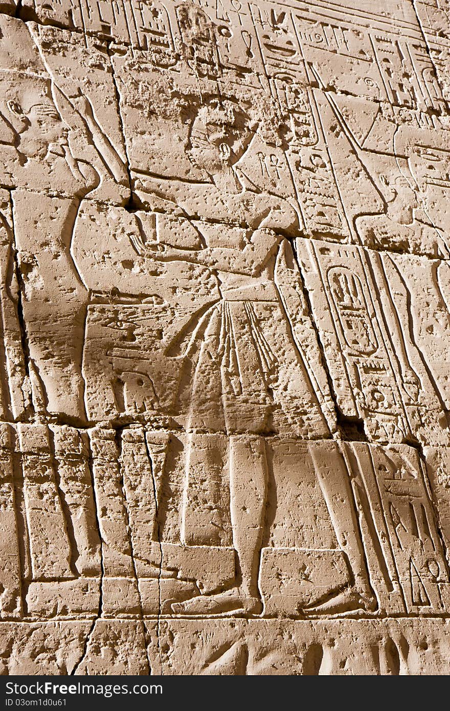 Egyptian hieroglyphs on a wall at Karnak