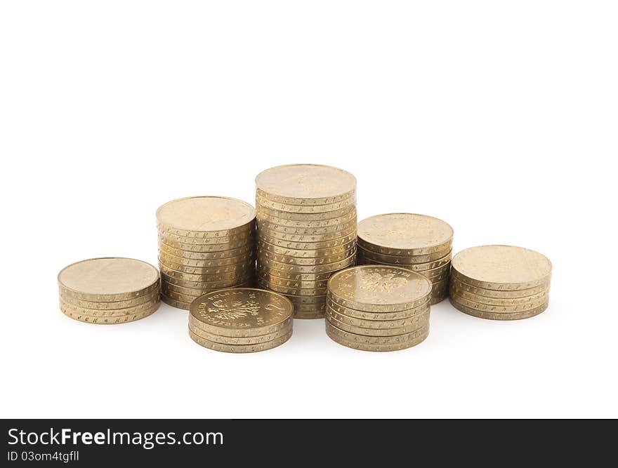 Stack of golden coins with soft shadow. Stack of golden coins with soft shadow