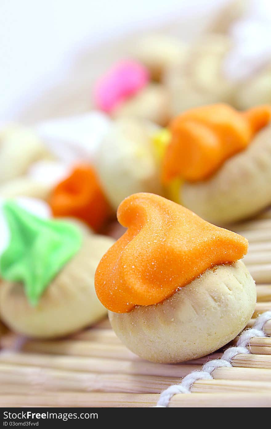 Close up a colorful icing biscuit