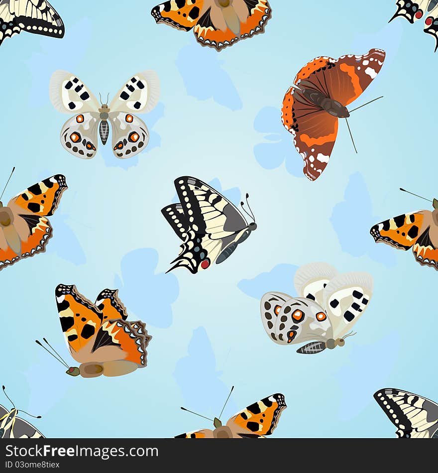 Seamless background of flying moths. The illustration on white background. Seamless background of flying moths. The illustration on white background.