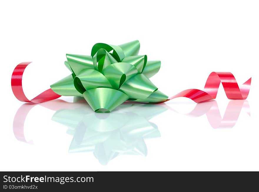 Green Christmas Bow With Red Ribbon