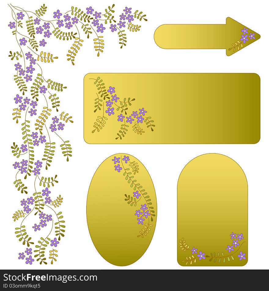 Vector ornament with leaves, flowers and labels. Vector ornament with leaves, flowers and labels.