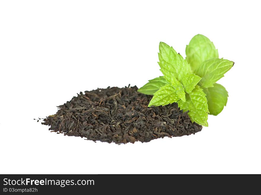 Dried Black Tea with green leaf. Dried Black Tea with green leaf