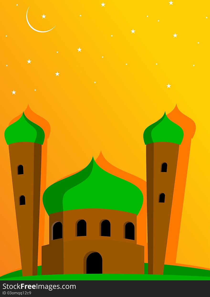 Twinkle star background with comic shape mosque. Twinkle star background with comic shape mosque