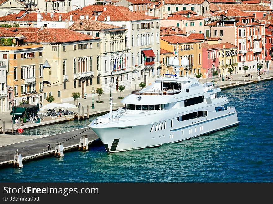 Luxury yacht at Giudecca canal in venice