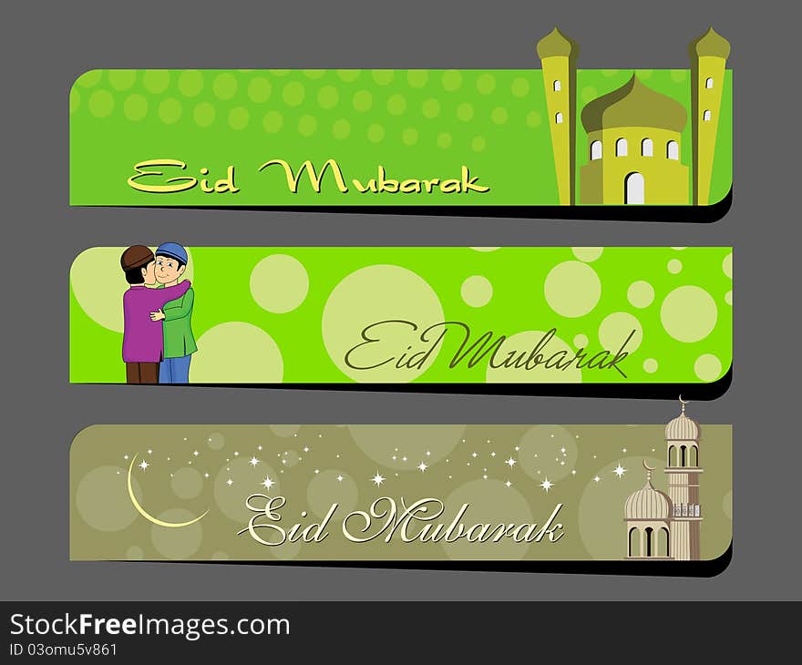 Vector set of eid mubarak headers