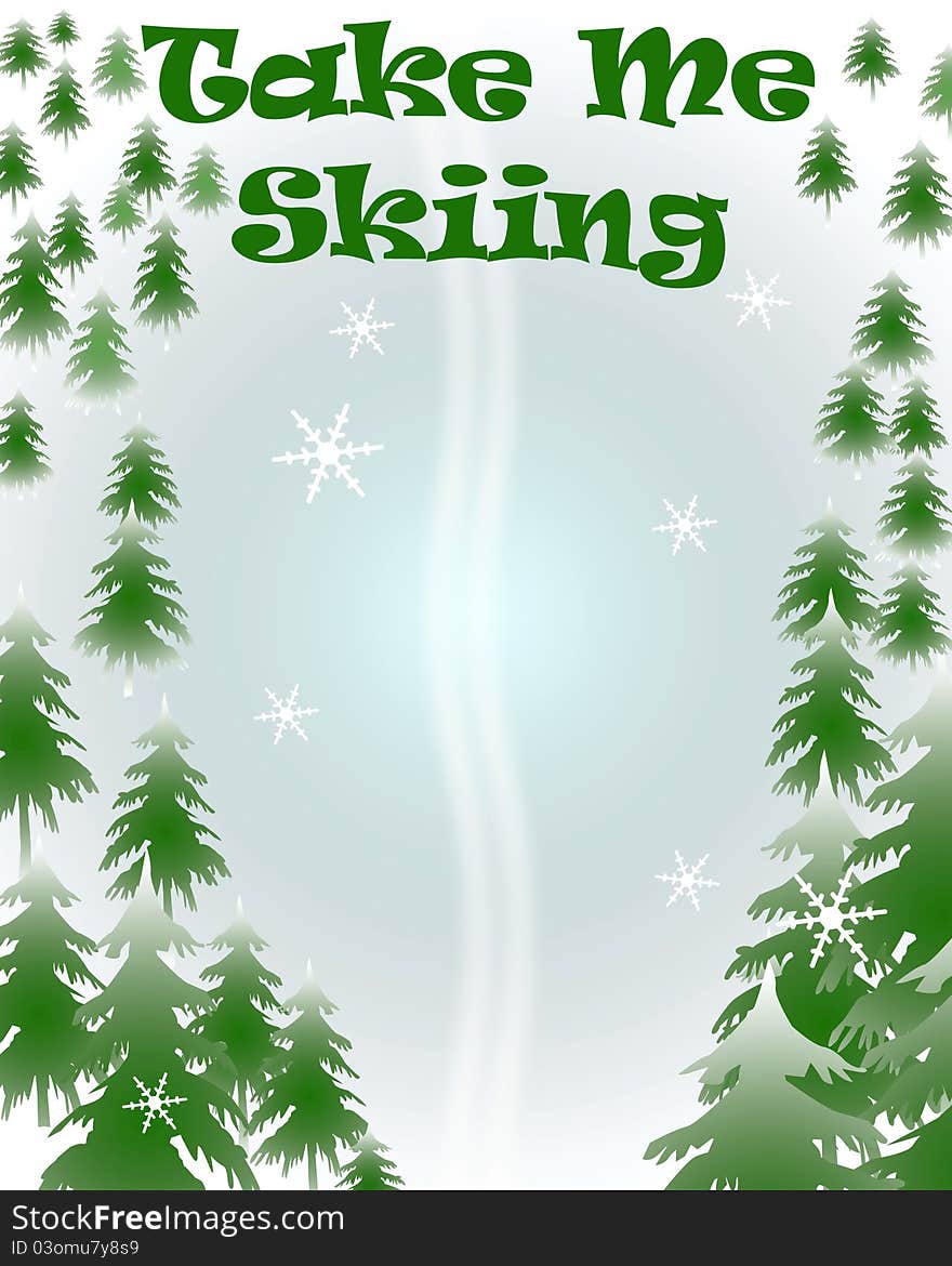 Ski tracks with trees and snowflakes illustration. Ski tracks with trees and snowflakes illustration