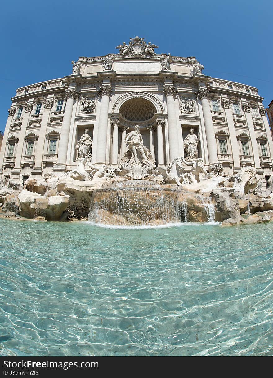 Fish eye view of fontana di Trevi Roma Italy