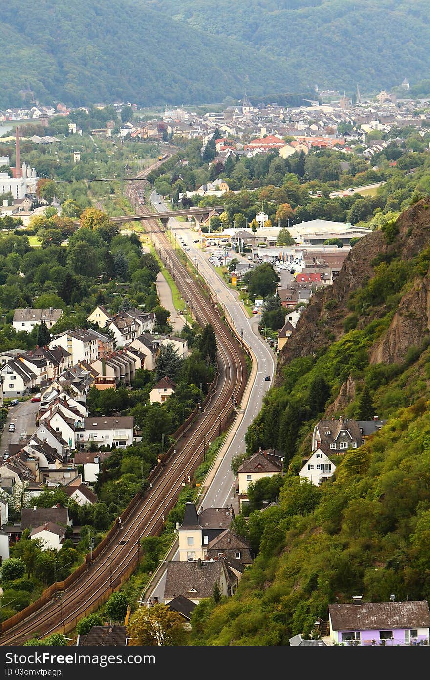 A view from the Marksburg. The castle is the only castle in Germany that was never destroyed and couldn't be captured. The castle is situated high up on the steep slopes above the river Rhine just south of Koblenz in the German county of Rhineland Pfalz. The castle is a great tourist magnet and boasts a hoast of very interesting exhibits. A view from the Marksburg. The castle is the only castle in Germany that was never destroyed and couldn't be captured. The castle is situated high up on the steep slopes above the river Rhine just south of Koblenz in the German county of Rhineland Pfalz. The castle is a great tourist magnet and boasts a hoast of very interesting exhibits.