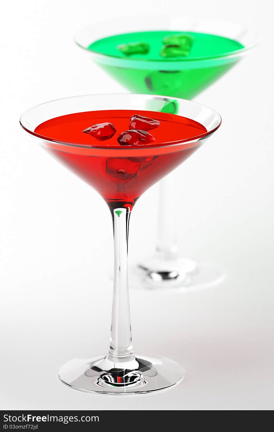 Martini glass with  coctails on white