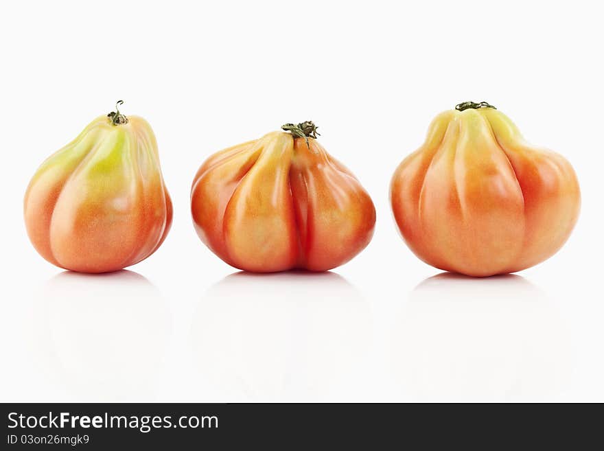 Tomatoes on a white background