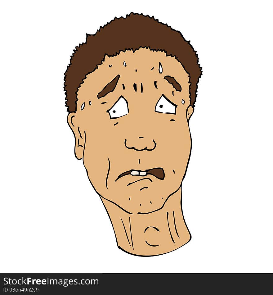 Cartoon face of a sweating worried black man. Cartoon face of a sweating worried black man.