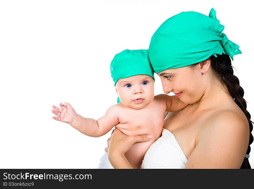 Pretty young women with her son isolated