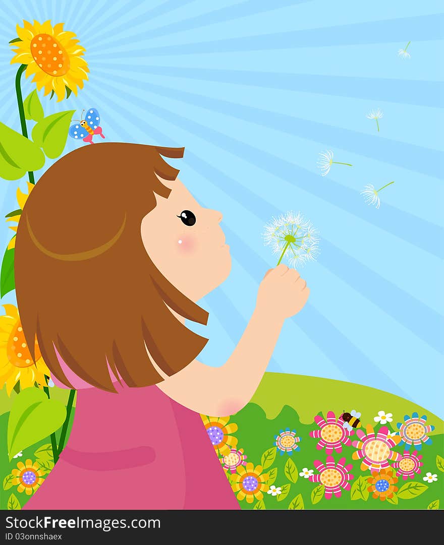 Girl Blowing Dandelion