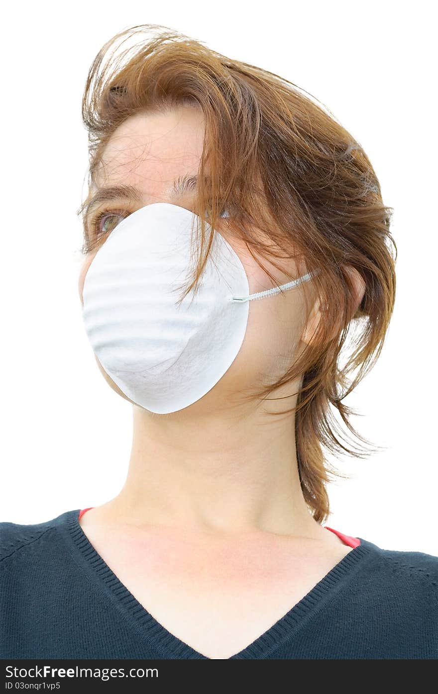 Woman wears protective mask against flu or pollution. Woman wears protective mask against flu or pollution